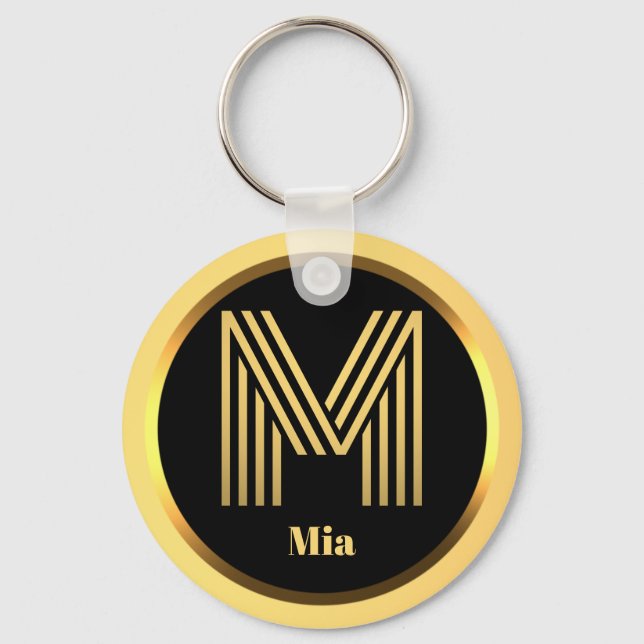 M Gold Monogrammed Letter Personalised Keychain (Front)
