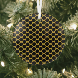 M Gold with Modern Black Dot Style Circle Glass Ornament
