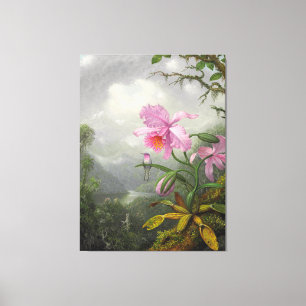 M. HEADE - Hummingbird Perched on the Orchid Plant Canvas Print