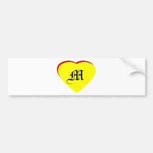 "M" Heart Yellow Red Wedding Invitation The MUSEUM Bumper Sticker
