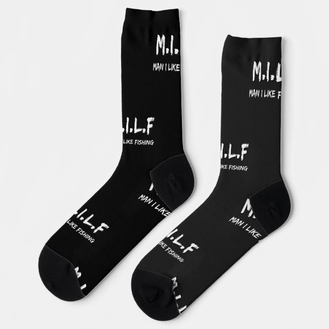 M.I.L.F. Man I like fishing, Novelty Gift Idea  Socks (Left)