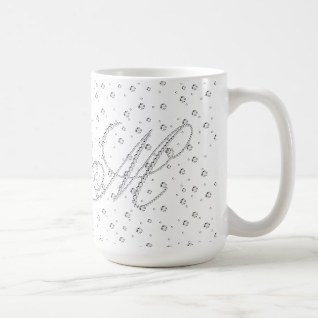 M Initial Monogram White Diamonds Print Coffee Mug (Right)