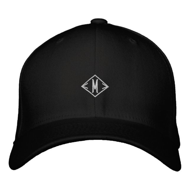 M Initial or Logo Monogram Flexfit Wool-Hat Black  Embroidered Hat (Front)