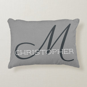 M Initial Personalized Name Black White Grey Accent Pillow