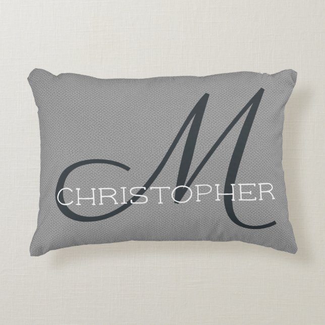 M Initial Personalized Name Black White Grey Accent Pillow (Front)
