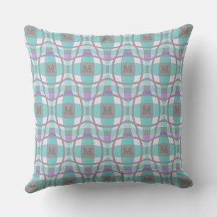 M Initial Square Circle Logo Teal Lilac Grey 2 Throw Pillow
