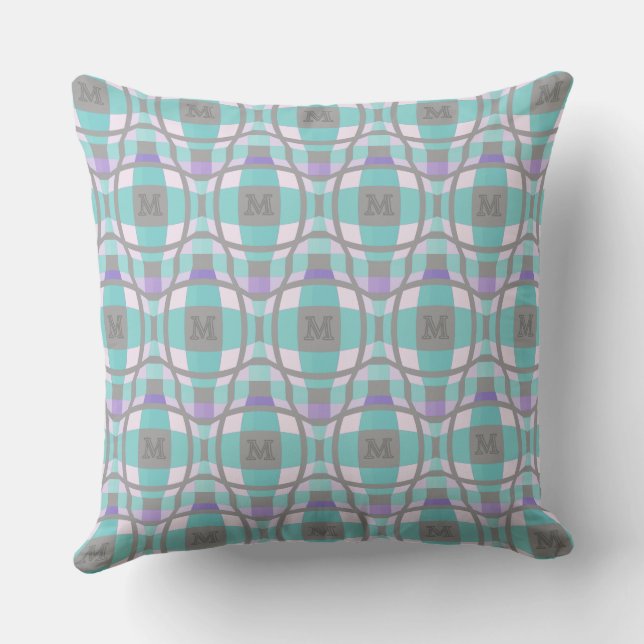 M Initial Square Circle Logo Teal Lilac Grey 2 Throw Pillow (Back)