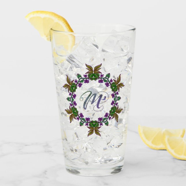 M Initial Unique & Bizarre Boho Flowers Pretty Glass (Front Ice)