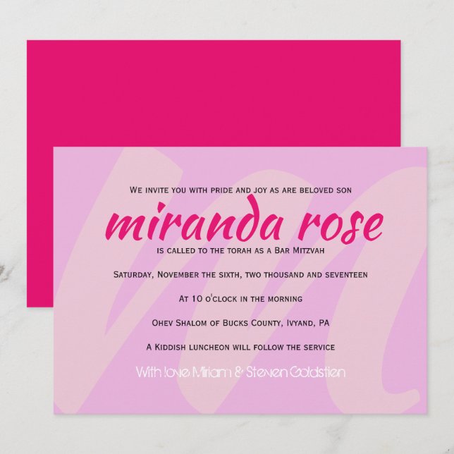 M INITIALS COLLECTION Bat mitzvah Invitation (Devant / Derrière)