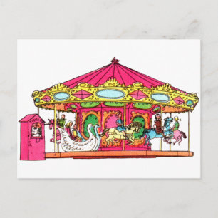 'M' is for Merry Go Round Holiday Postcard