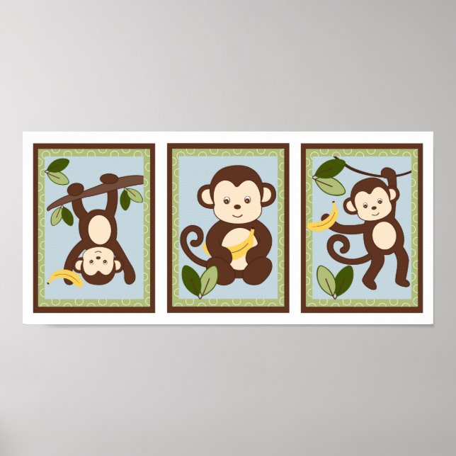 M is for Monkey Jungle Nursery Wall Art Print (Front)