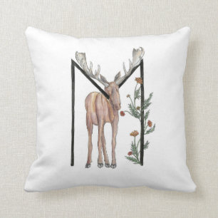 M is for Moose and Marigolds Throw Pillow