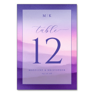"M K" Elegant Purple Gradient Ombre Table Number