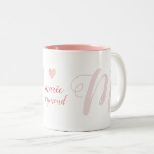 M letter Monogram on Pink Love Two-Tone Coffee Mug