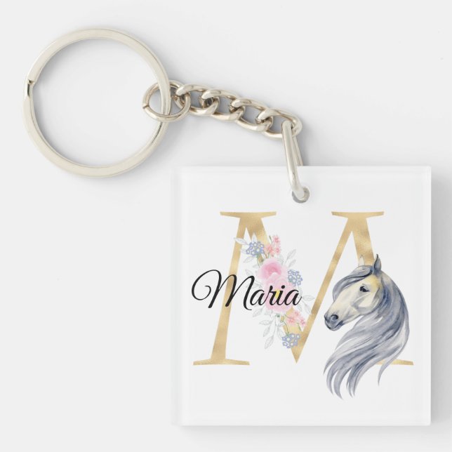 M letter personalised name monogram with horse keychain (Front)