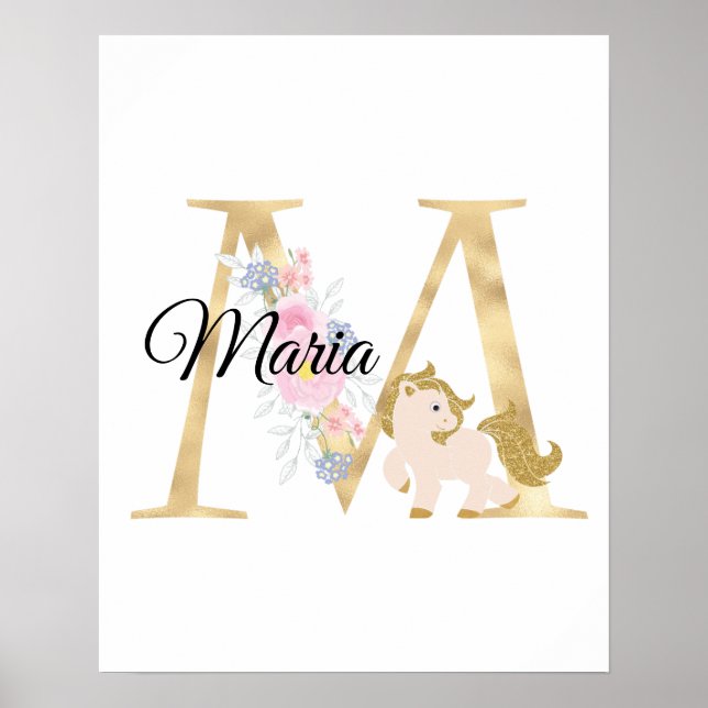 M letter personalised name monogram with pony poster (Front)