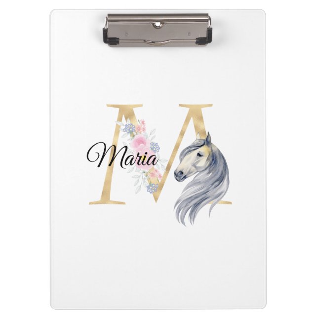 M letter personalized name monogram with horse  clipboard (Front)