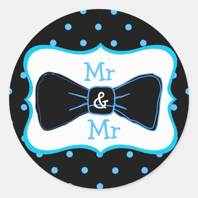M. & M. Black Blue Bowtie Stickers de mariage (Devant)