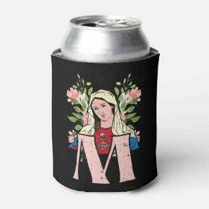 M Mary Virgin Sacred Heart Jesus Religious Catholi Can Cooler
