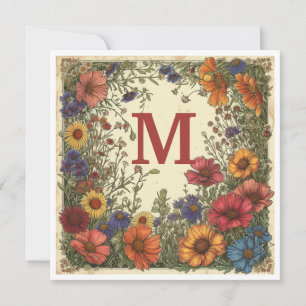"M" Milano Red: Bloom & Monogram Holiday Card