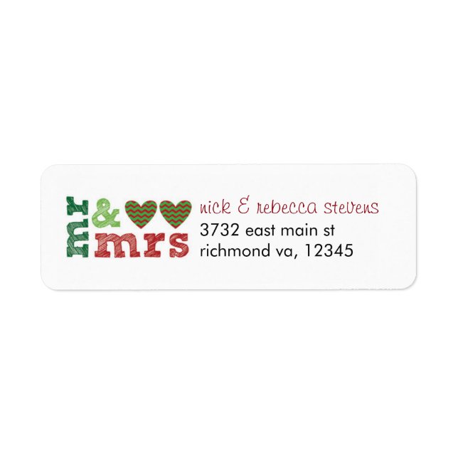 M. & Mme Coeurs de Noël Étiquettes de adresse (Devant)