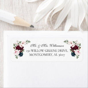 M. & Mme Elegant Burgundy Navy Florals d'aquarelle