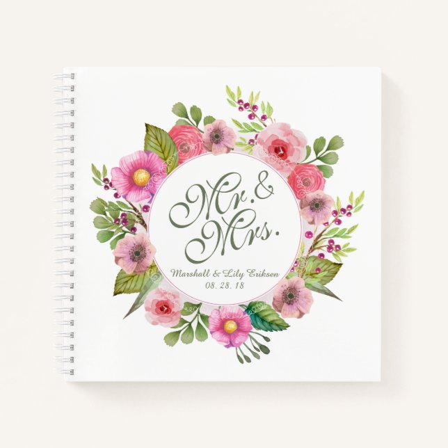 M. & Mme Elegant Floral Mariage Carnet (Devant)