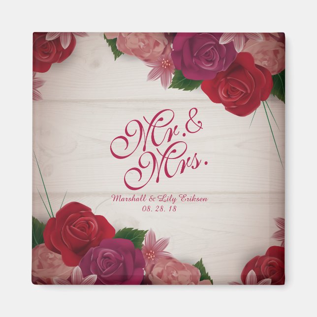 M. & Mme Elegant Floral Mariage Magnet (Devant)