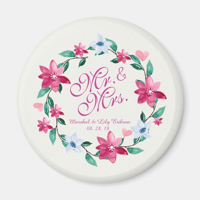 M. & Mme Elegant Floral Mariage | Magnet (Devant)