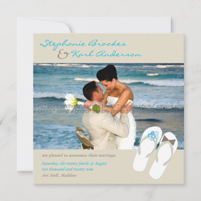 M. & Mme Flip Flops Faire-part de mariage sur la p (Devant)