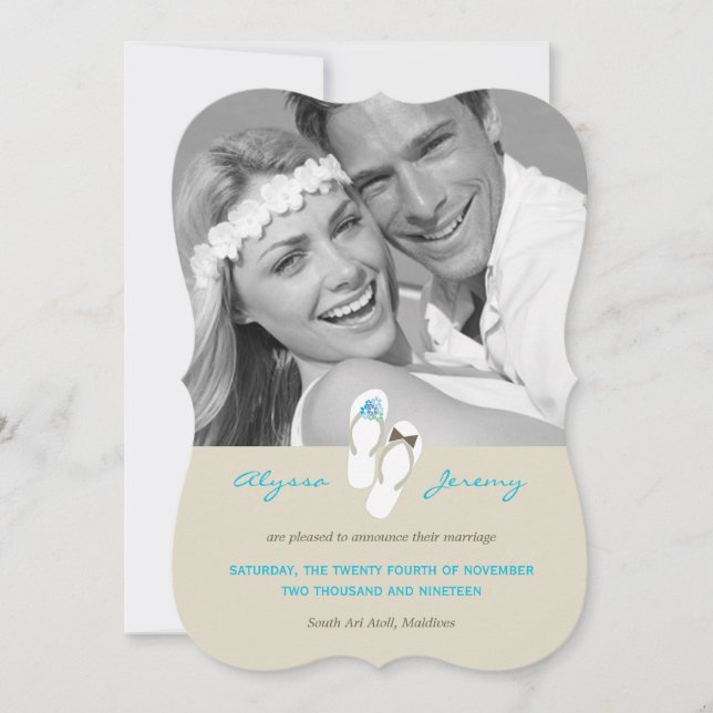 M. & Mme Flip Flops Faire-part de mariage sur la p (Devant)