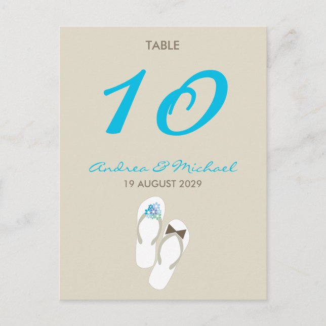 M. & Mme Flip Flops Mariage Carte de numéro de tab (Devant)