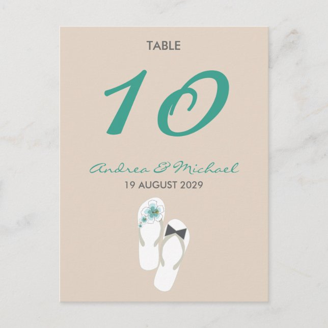 M. & Mme Flip Flops Mariage Carte de numéro de tab (Devant)