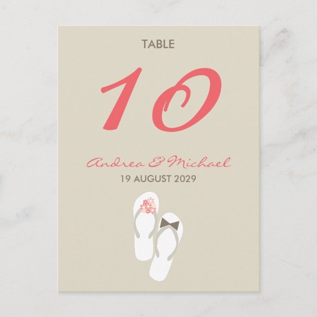 M. & Mme Flip Flops Mariage Carte de numéro de tab (Devant)