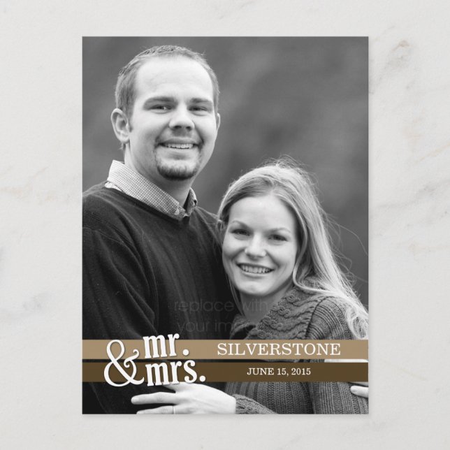 M. & Mme Mariage Carte de remerciements - Brown (Devant)