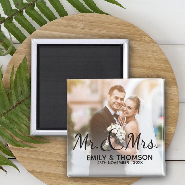 M. & Mme | MARIAGE | Magnet de Carré photo personn (Mr & Mrs | Wedding | Custom Photo Square Magnet)