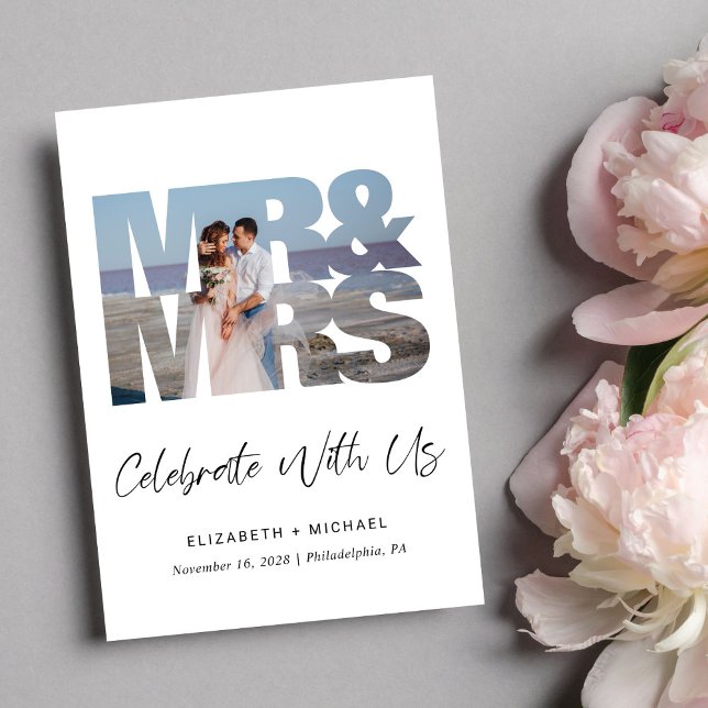 M. Mme Photo Mariage Réception Invitation (A chic Wedding Reception Invitation to set the tone for an unforgettable event)