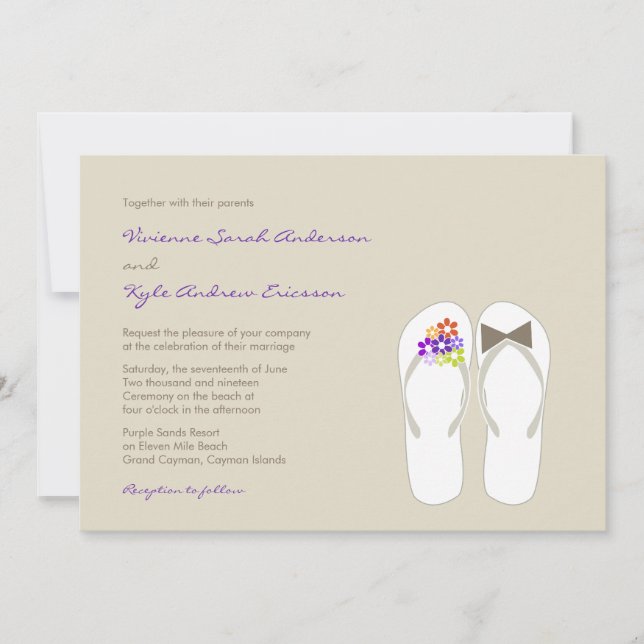 M. & Mme Purple Flip Flops Invitation de mariage d (Devant)