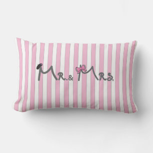 M. & Mme - rayures roses Coussin marié/marié