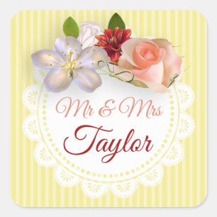 M. & Mme Stickers Rose floral jaune et corail