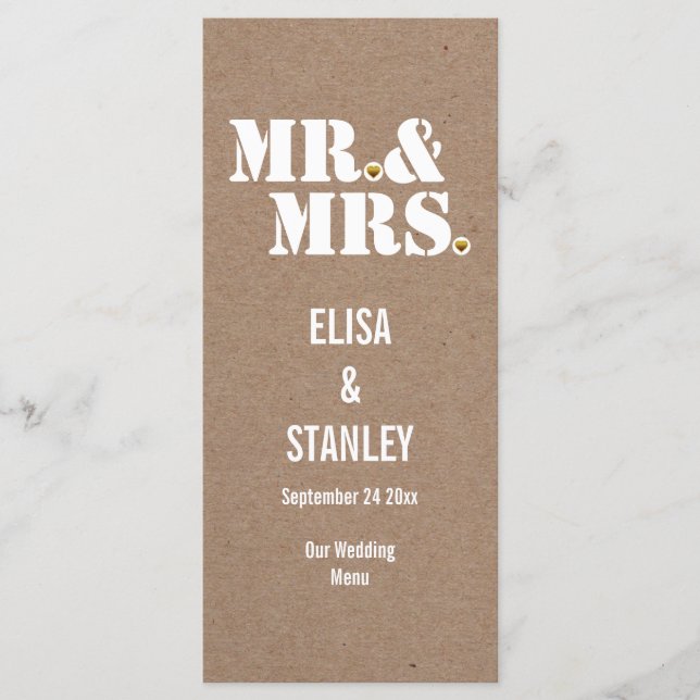 M. & Mme typographie kraft papier mariage carte me (Devant)