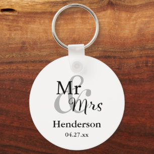 M. & Mme Wedding Favor Porte-clés avec nom et date