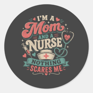 m Mom And Nurse Retro Mom Gift mothers day Classic Round Sticker