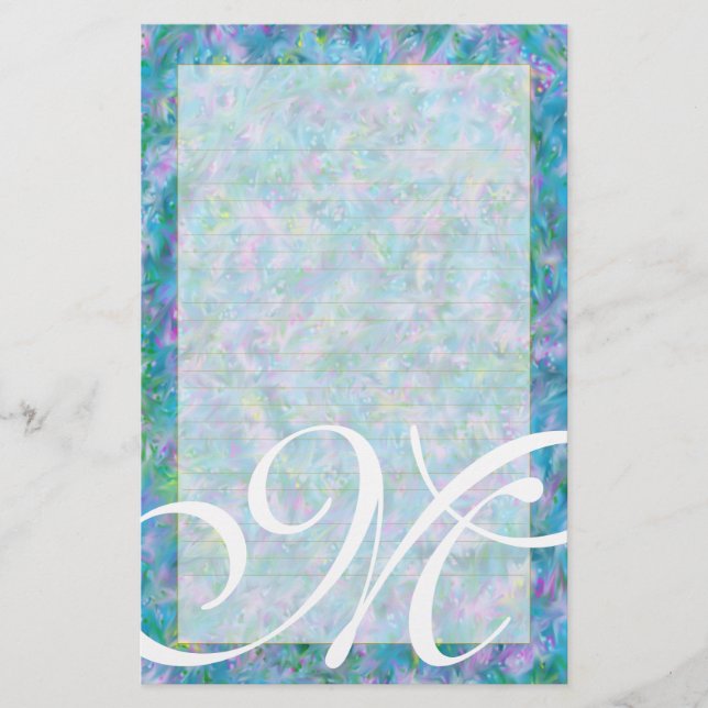 M Monogram "Blue Garden" Fine Lined Stationery (Front)