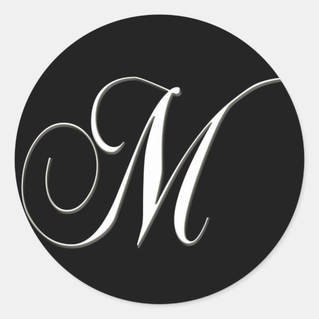M monogram - elegant black and white classic round sticker (Front)