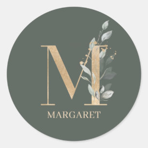 M Monogram Floral Personalized Classic Round Sticker