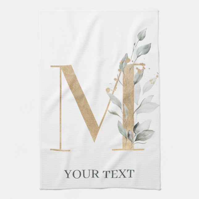 M Monogram Floral Personalized Kitchen Towel (Vertical)