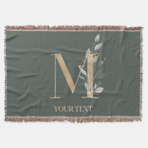M Monogram Floral Personalized Throw Blanket