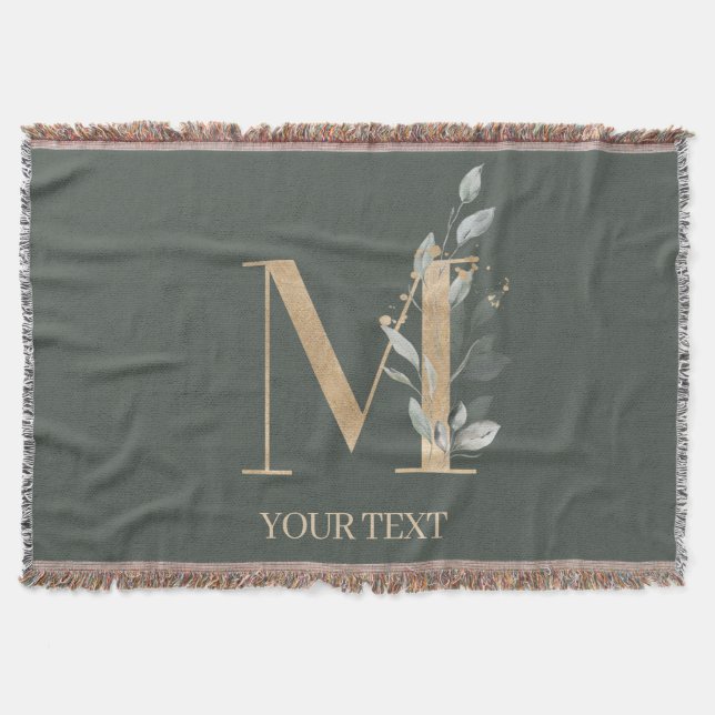 M Monogram Floral Personalized Throw Blanket (Front)