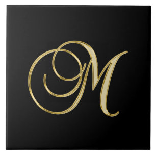 M monogram Gold Script Tile
